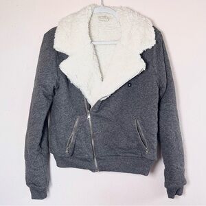 New Abercrombie & Fitch Jacket Medium Shearling Teddy Chunky bomber gray